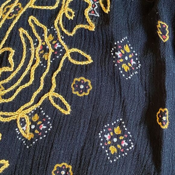 Volcom Champain Trail Mini Dress Size S Boho Folksy Black Gold Embroidered Rodeo - Picture 12 of 16